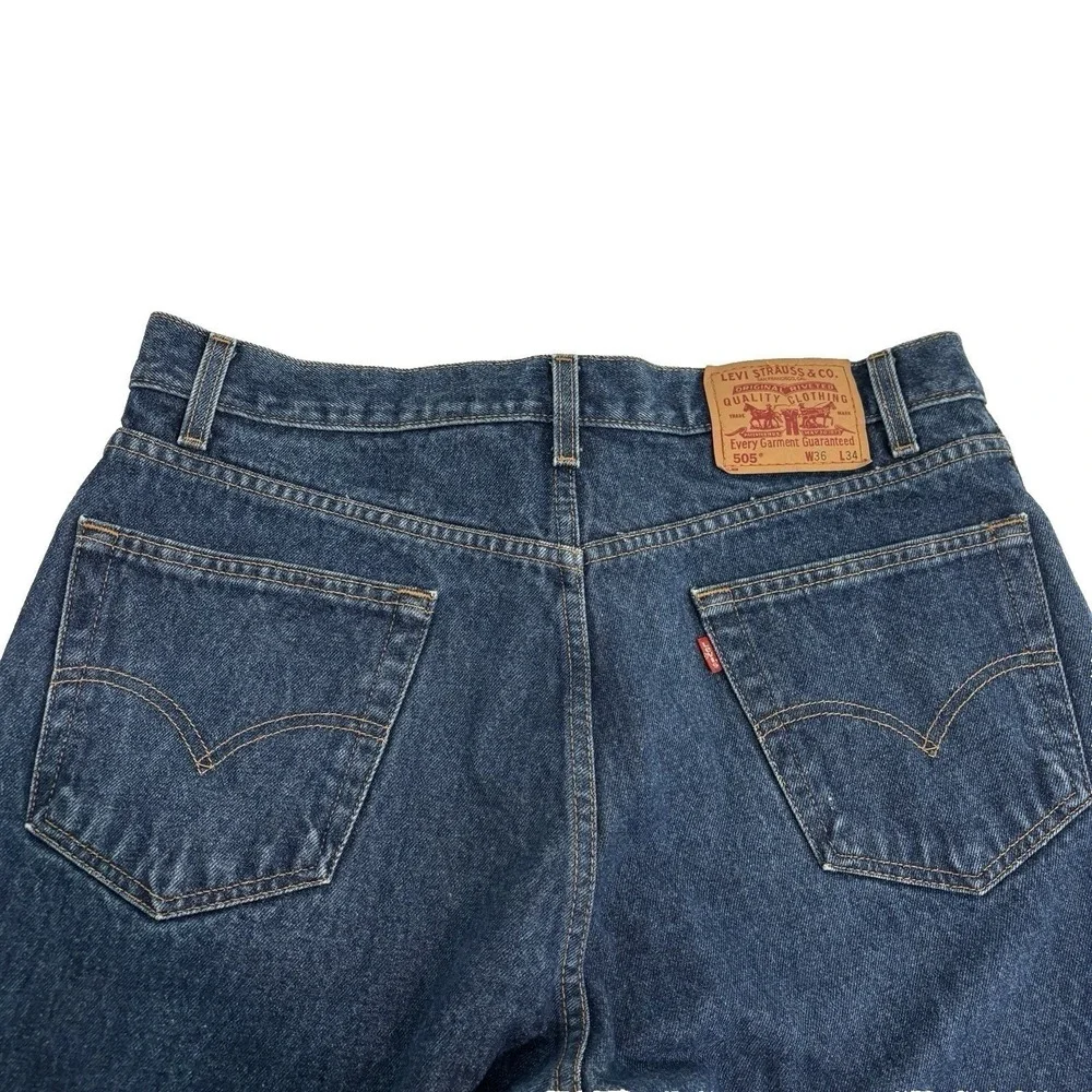 Levi's 505 Regular Fit Blue Jeans Mens 36x33 Straight Leg Dark Wash Denim